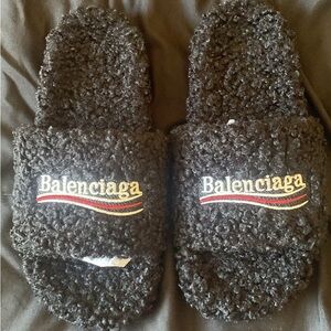 Balenciaga Black Textured Slides